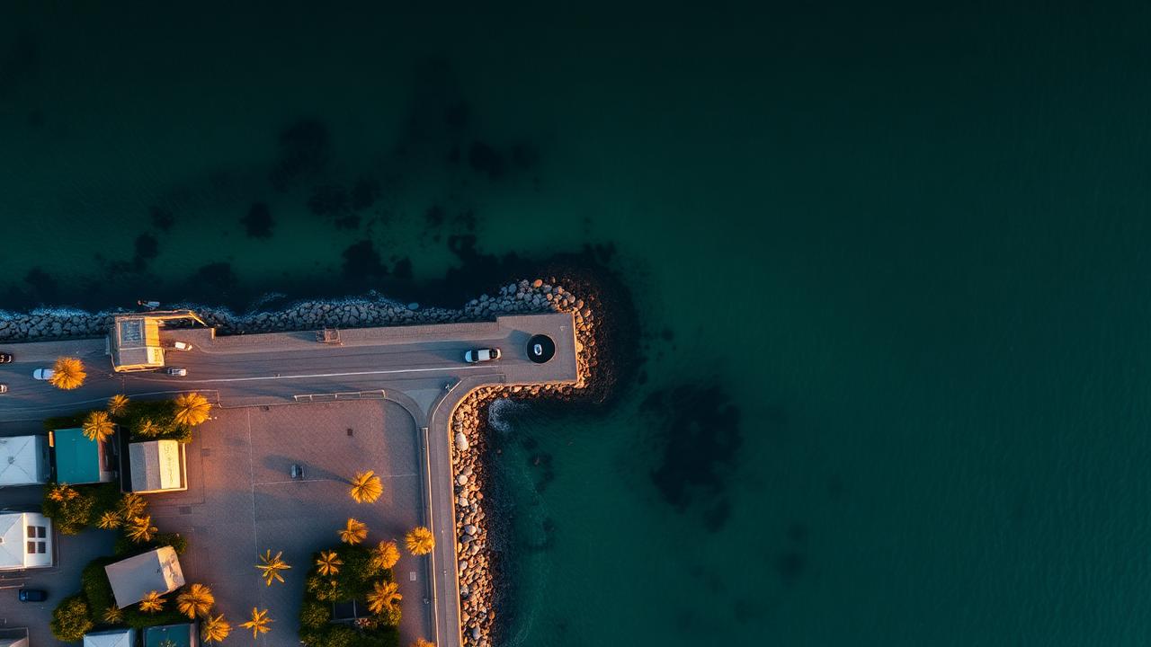 Vista aérea del Malecón de La Paz al atardecer